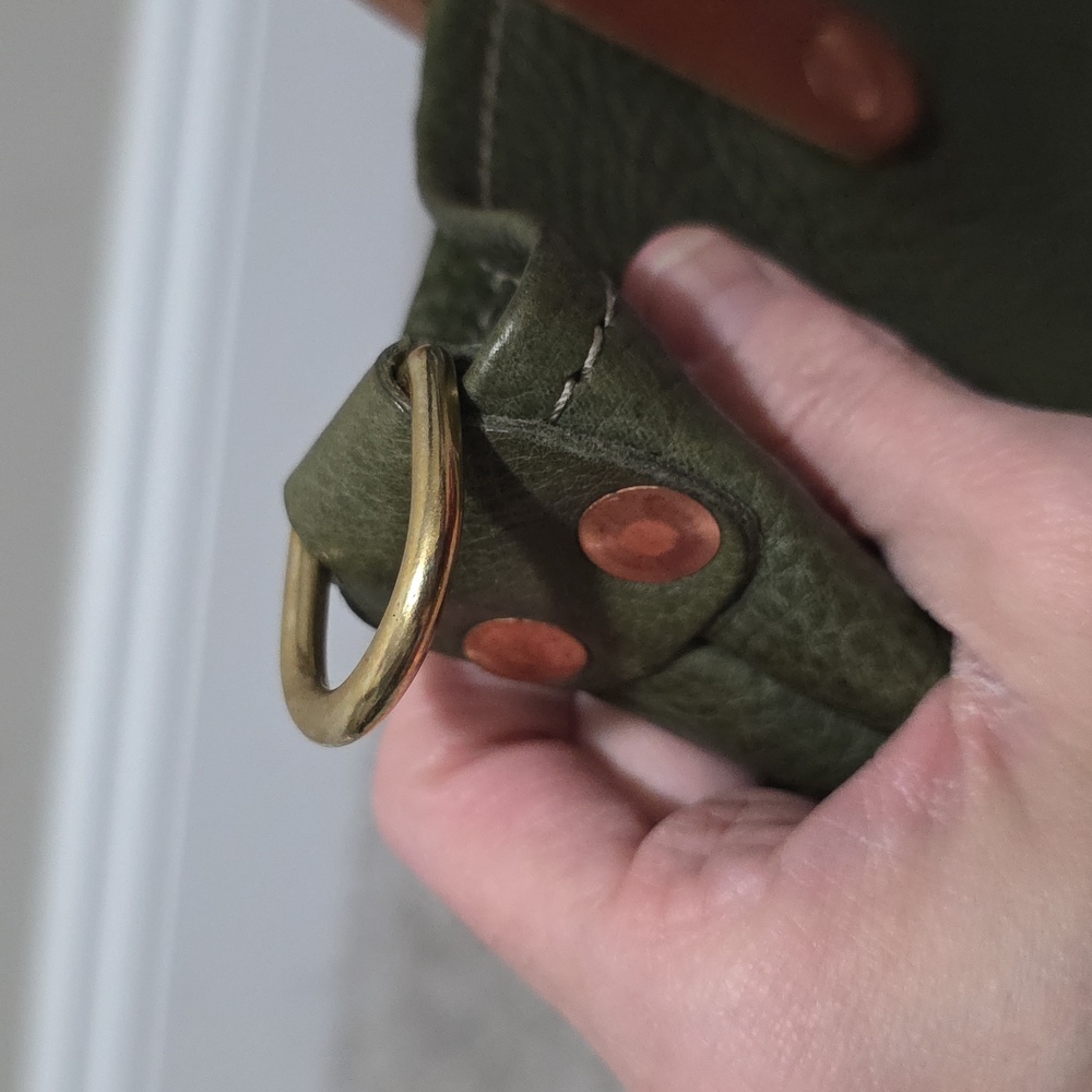 KMM & Co Leather Italian Green and Tan Mini Panel Tote Colorblock - Picture 10 of 10